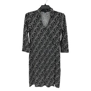346 Brooks‎ Brothers Womens Black White Leaf Print V Neck Midi Wrap Dress Size S